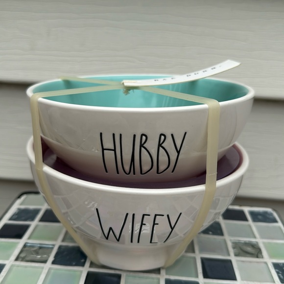 Rae Dunn Other - Rae Dunn "HUBBY & WIFEY" Bowls Set Of 2 Pink & Blue Interior Brand New